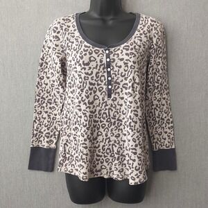 Victoria's Secret‎ Henley Thermal Baselayer Waffle Knit Leopard Print Womens L